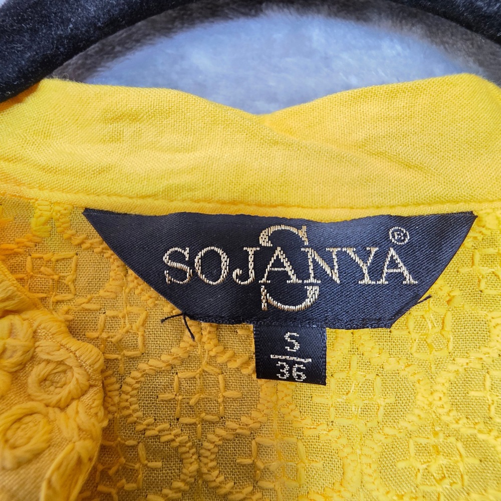 Sojanya Yellow Sequin Embroidered Kurta Tunic Mandarin Collar Two Pockets Size S - Picture 2 of 6